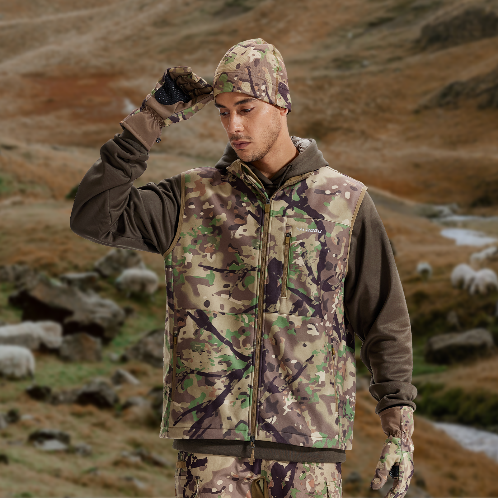 LOOGU Unisex Camo Beanie Hat for Hunting B09