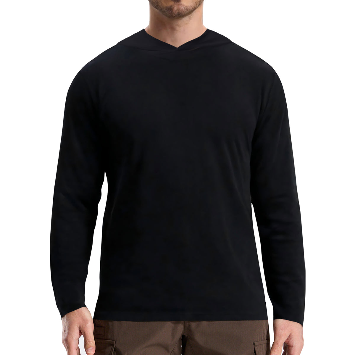 LOOGU Workout Shirts With Hood Long Sleeve White T50-1
