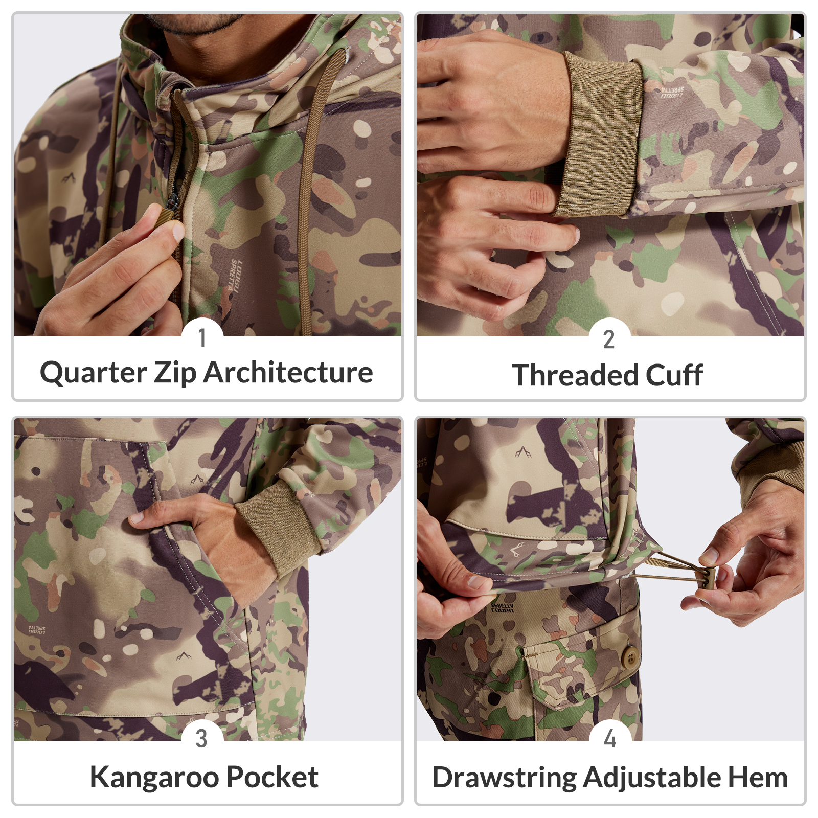 LOOGU Hunting Hoodies Fleece Lining Performance Insulation Pullover D50-1