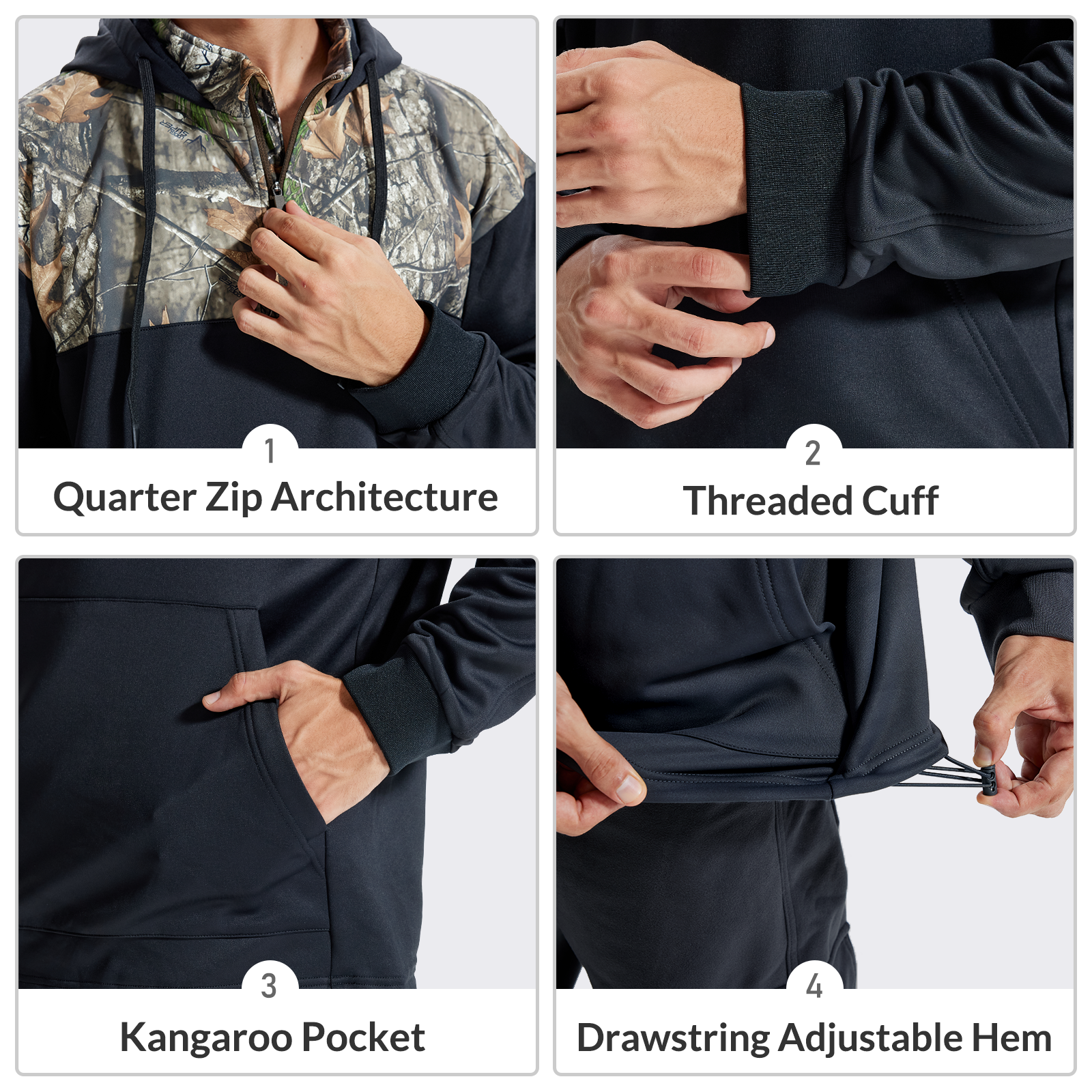 LOOGU Camo Hoodies Fleece Lining Performance Insulation Pullover D50-1