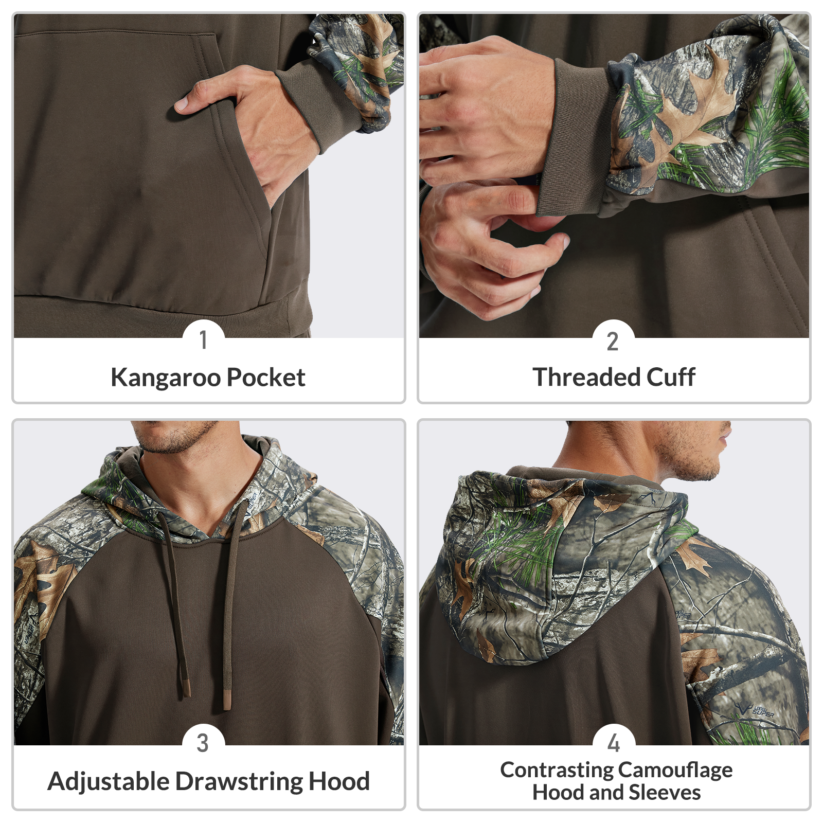 LOOGU Camo Hoodies Fleece Lining Casual Pullover D61