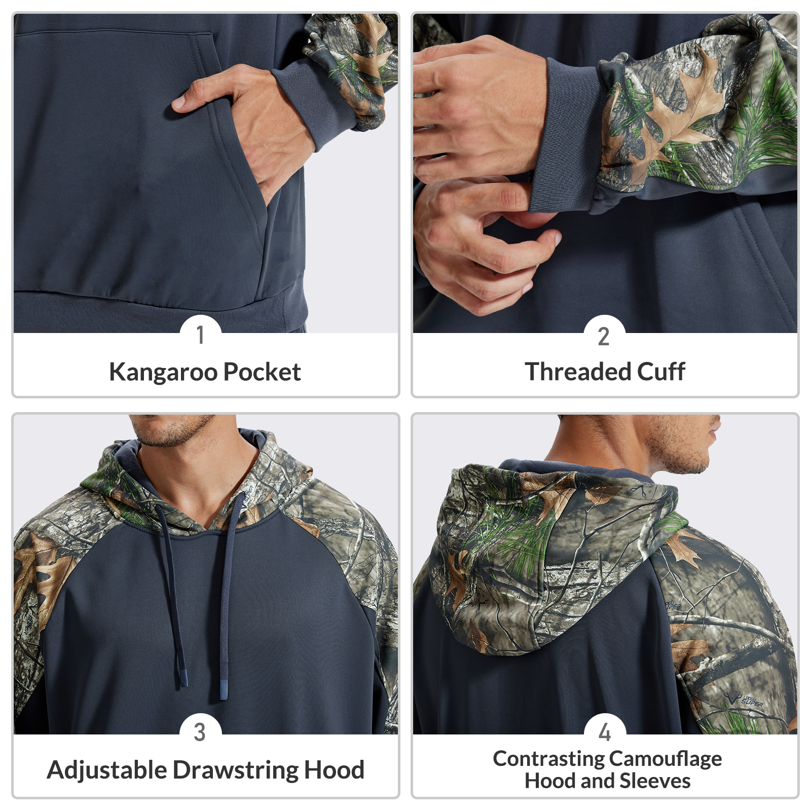 LOOGU Camo Hoodies Fleece Lining Casual Pullover D61