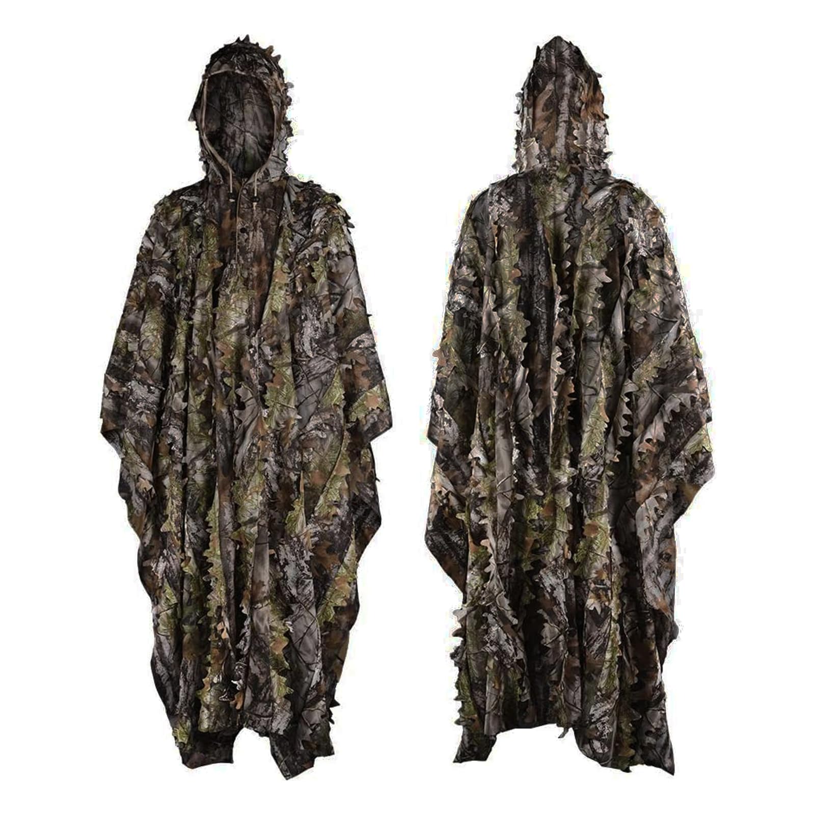 LOOGU Poncho Style Ghillie Suit 3D Leaf Super Tree Camo