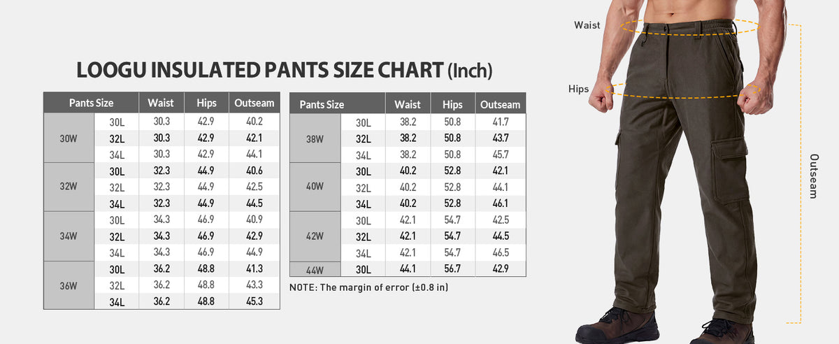 Fleece-Lined Softshell Pant P20-1 — Size chart