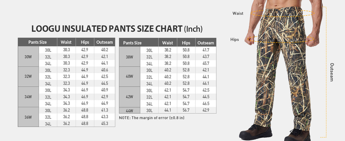 Fleece-Lined Hunting Pant P10-1 — Size chart