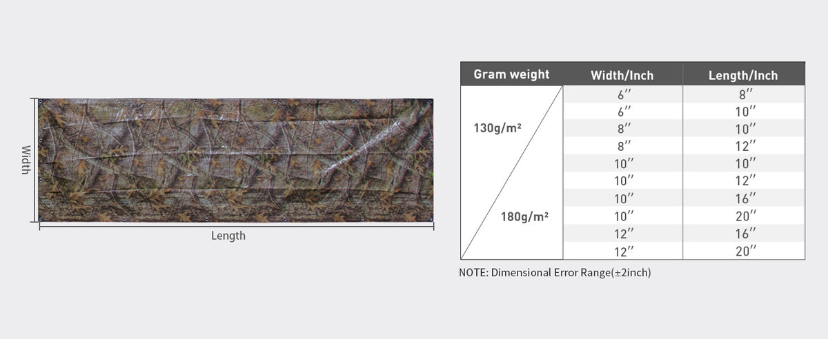 Super Tree Camo Utility Tarp — Size information
