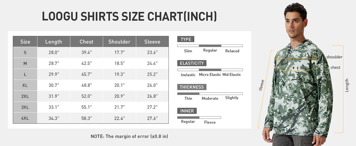 Lightweight Hunting Hoodie T50 — Size information
