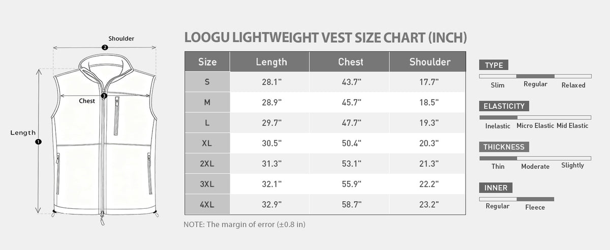 Lightweight Hunting Vest M30 — Size chart