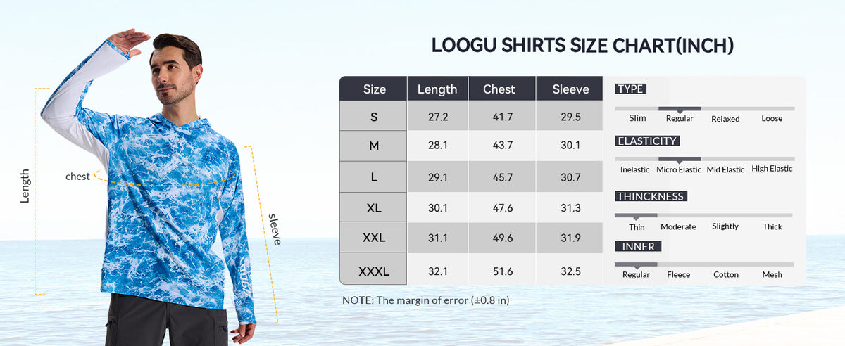 Hooded Fishing Sun Shirt T71 — Size information
