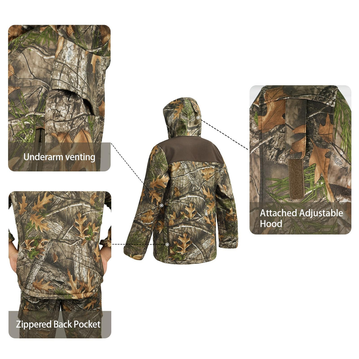 Fleece-Lined Softshell Jacket M50-1 — Brown,Loogu Super Tree Camo