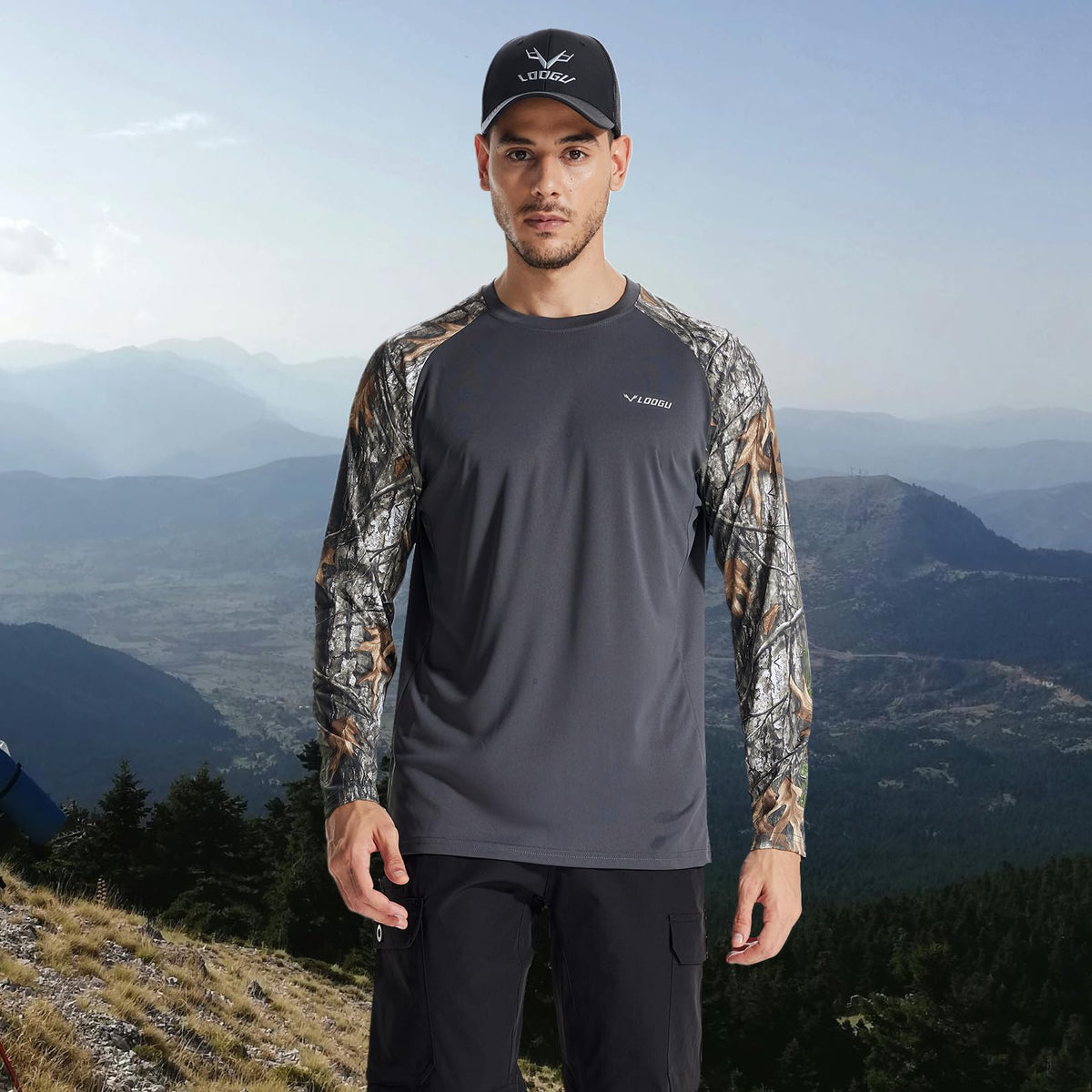 LOOGU Active Lifestyle Fishing Long Sleeve Shirt T33 — Dark Grey,Loogu Super Tree Camo