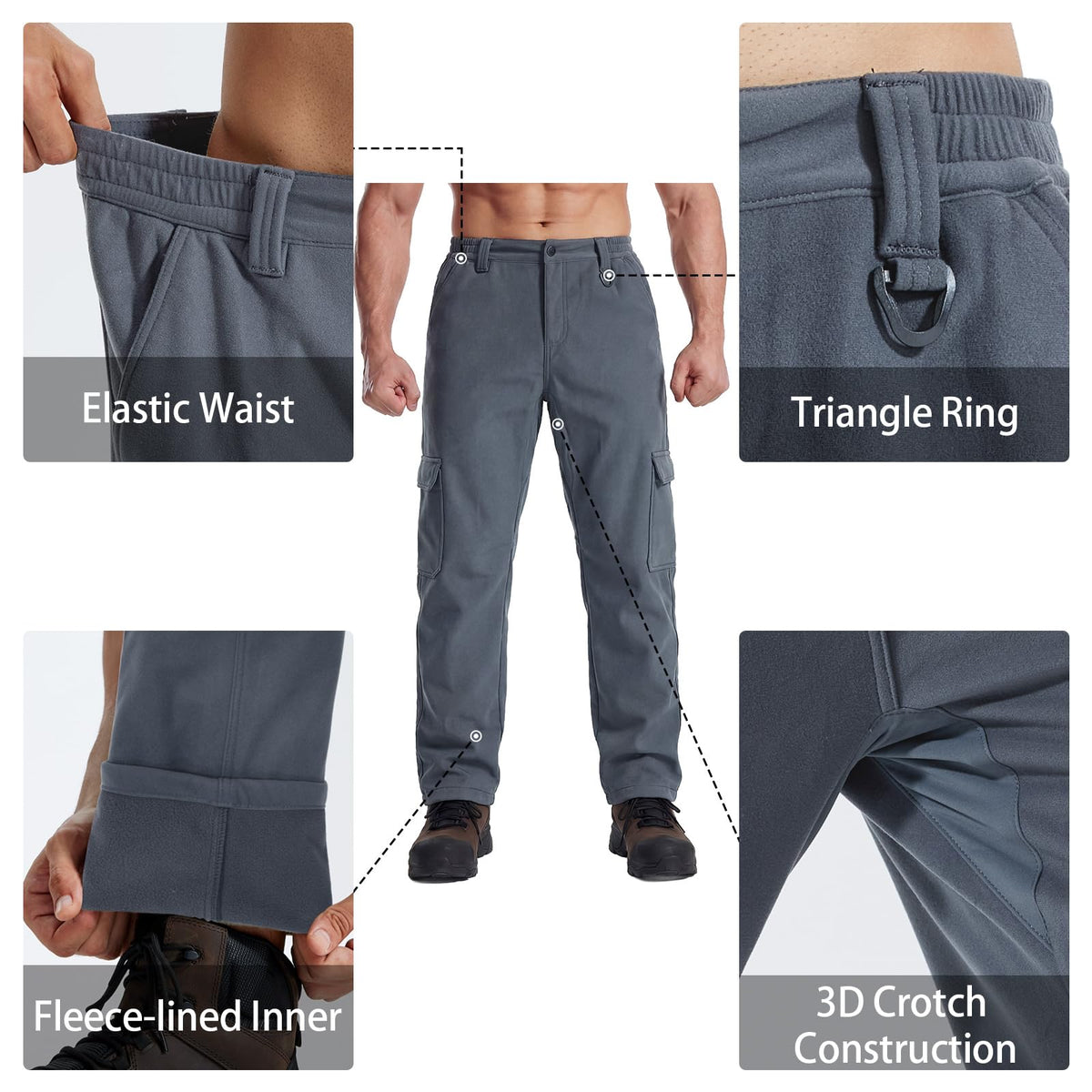 LOOGU Hiking Workwear Fleece Insulation Pants 6 pocket P20-1 — Dark Grey