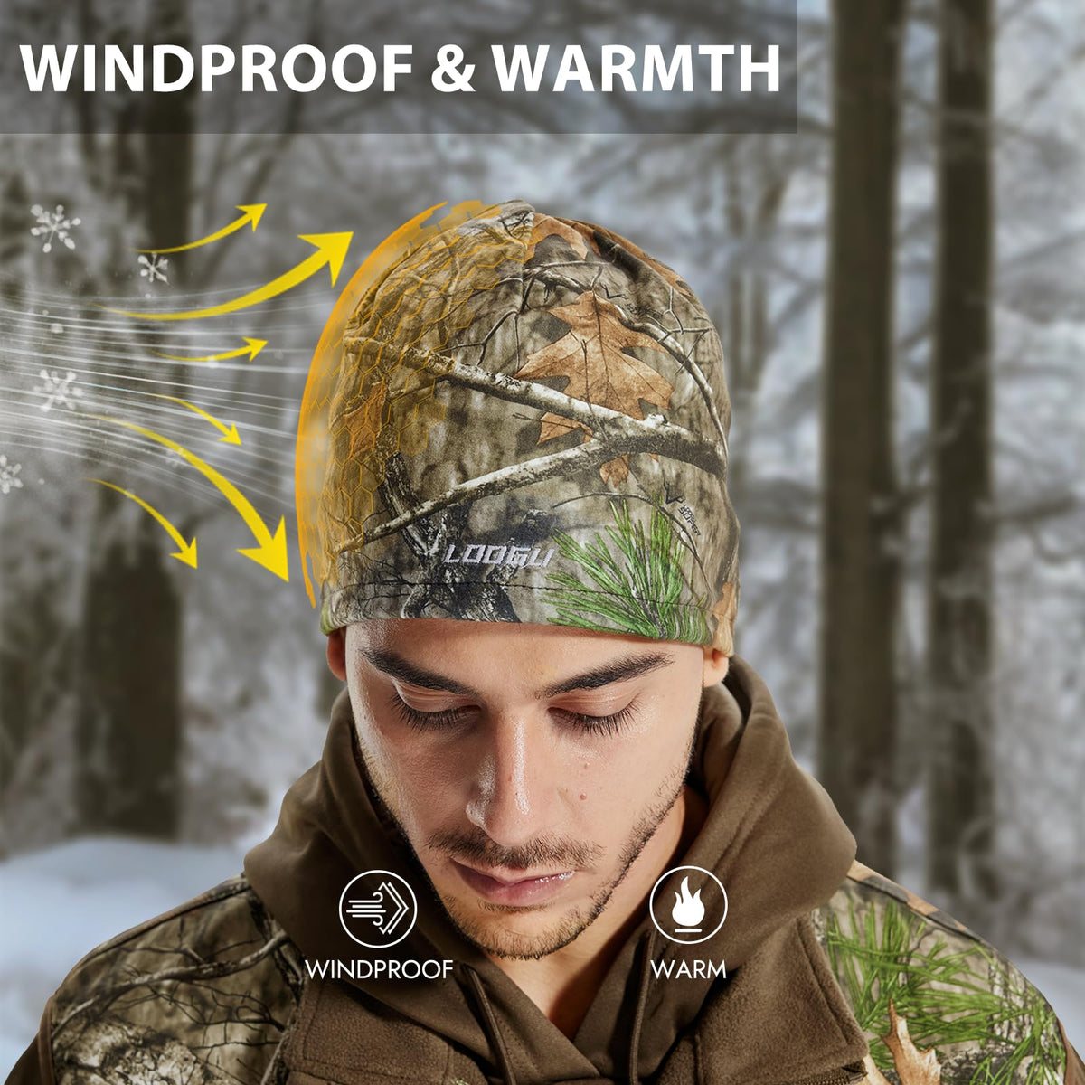 LOOGU Unisex Camo Beanie Hat for Hunting B10 — Loogu Super Tree Camo,Black