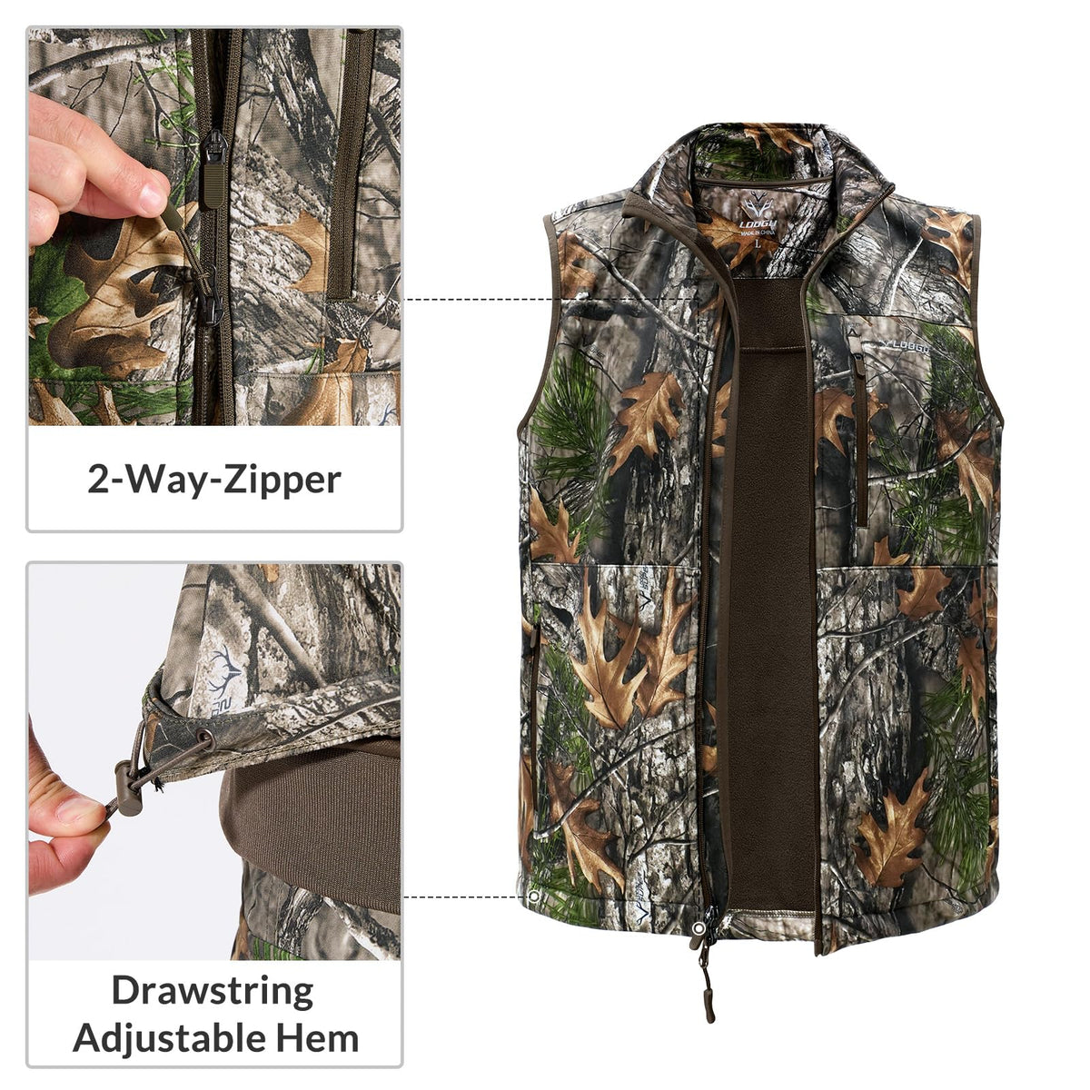 Fleece-Lined Hunting Vest M10-1 — Loogu Super Tree Camo