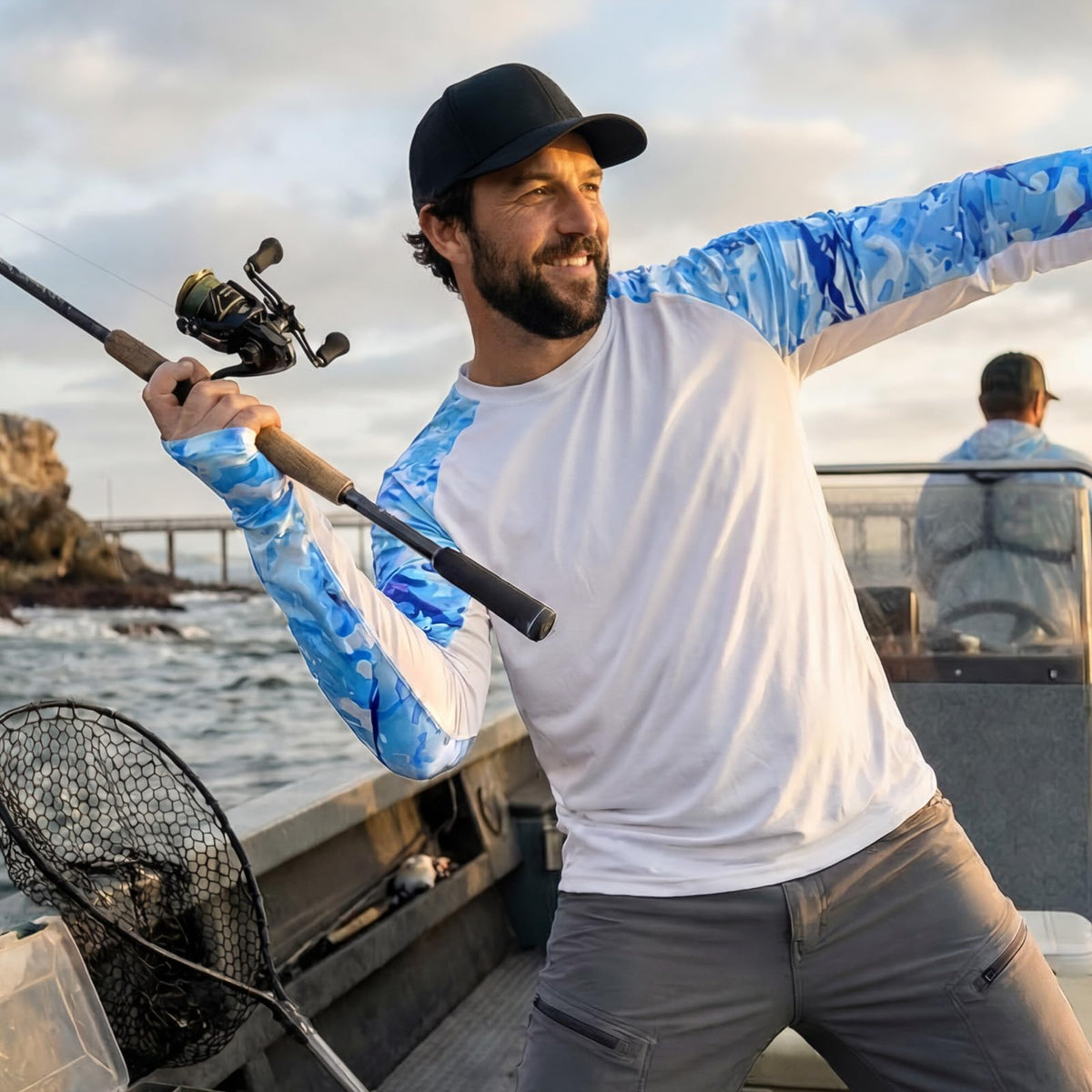 LOOGU Active Lifestyle Fishing Long Sleeve Shirt T36 — Waveblue,Marlin