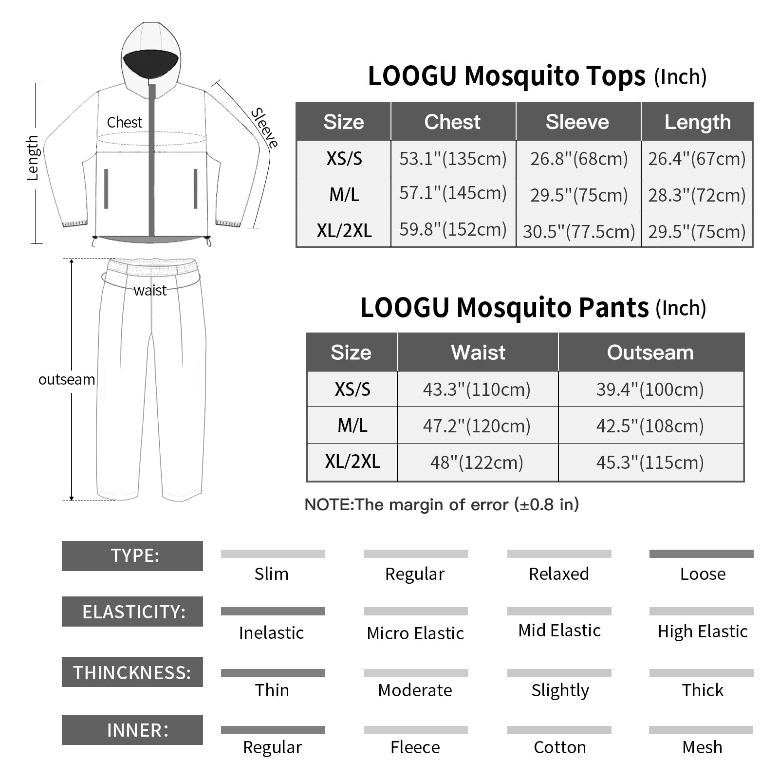 LOOGU Mosquito Suits Solid Color