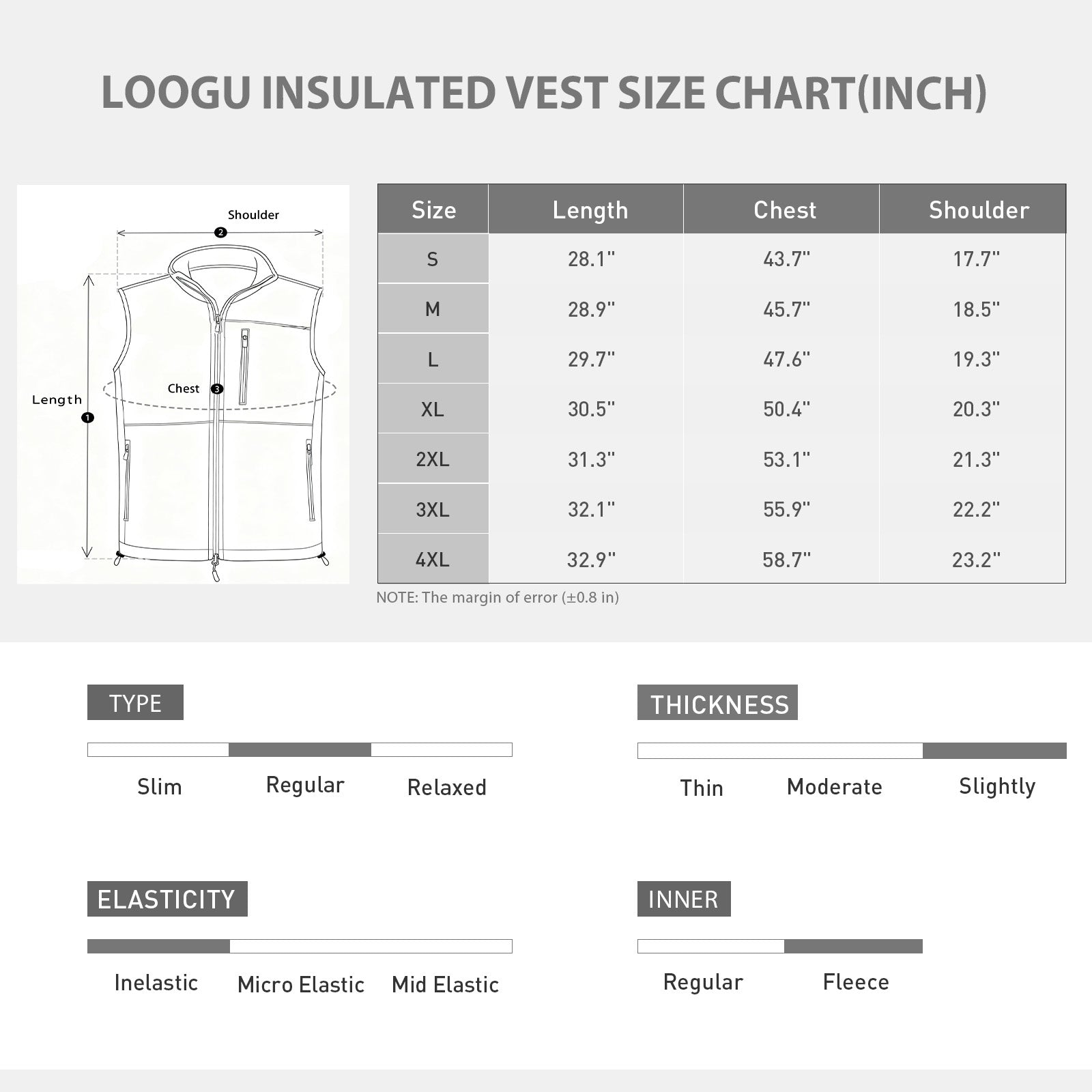 LOOGU Mens Hiking Fleece Insulation Vest M10-1