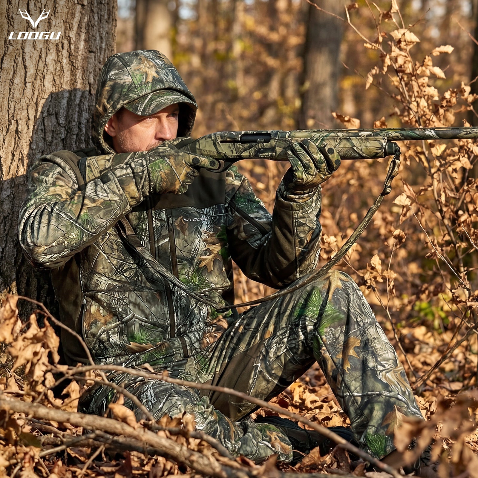 LOOGU Camo Hunting Fleece Lining Hooded Jacket M50-1