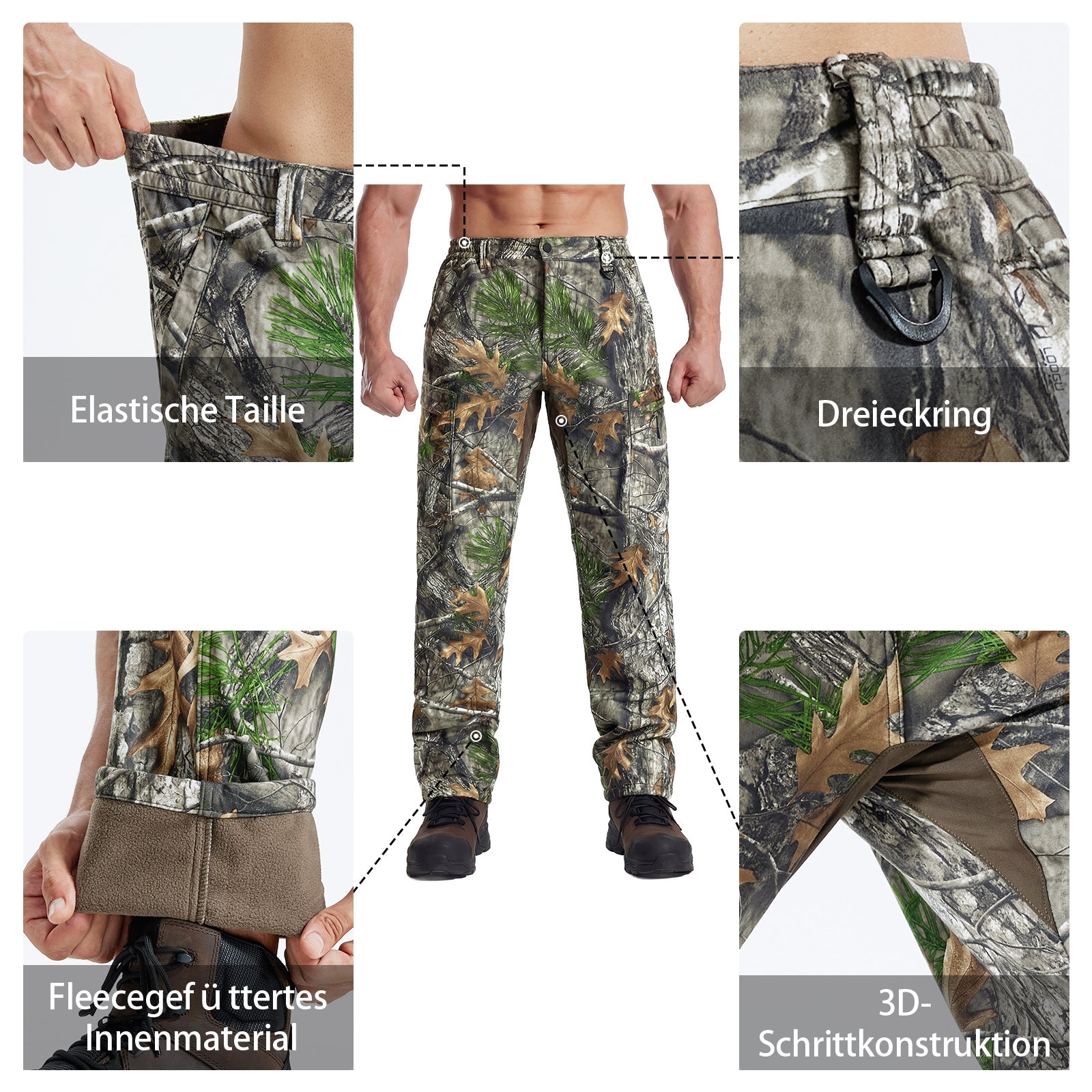 LOOGU Camo Hunting Fleece Insulation Pants 5 pocket P10-1