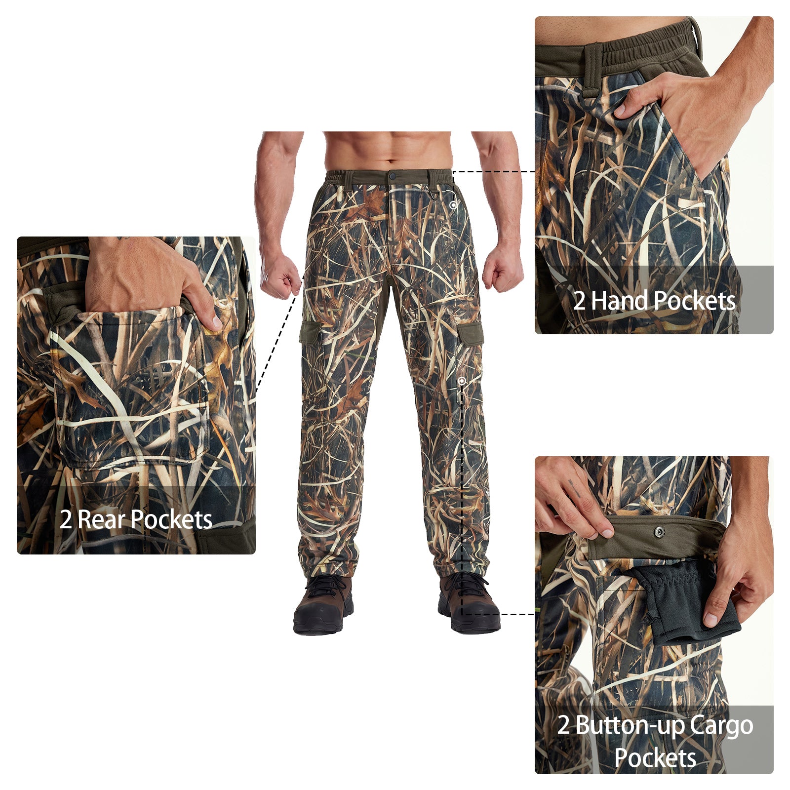 LOOGU Camo Hunting Fleece Insulation Pants 6 pocket P20-1