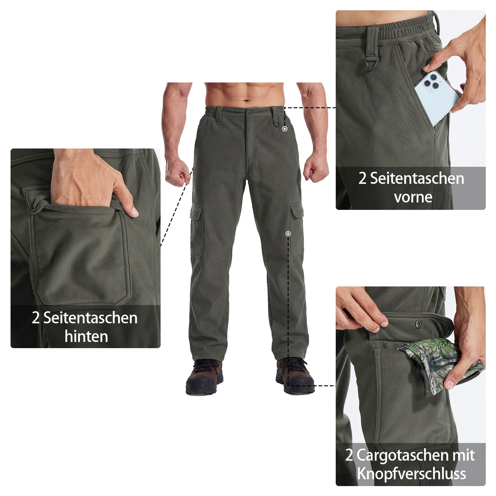 LOOGU Hiking Workwear Fleece Insulation Pants 6 pocket P20-1