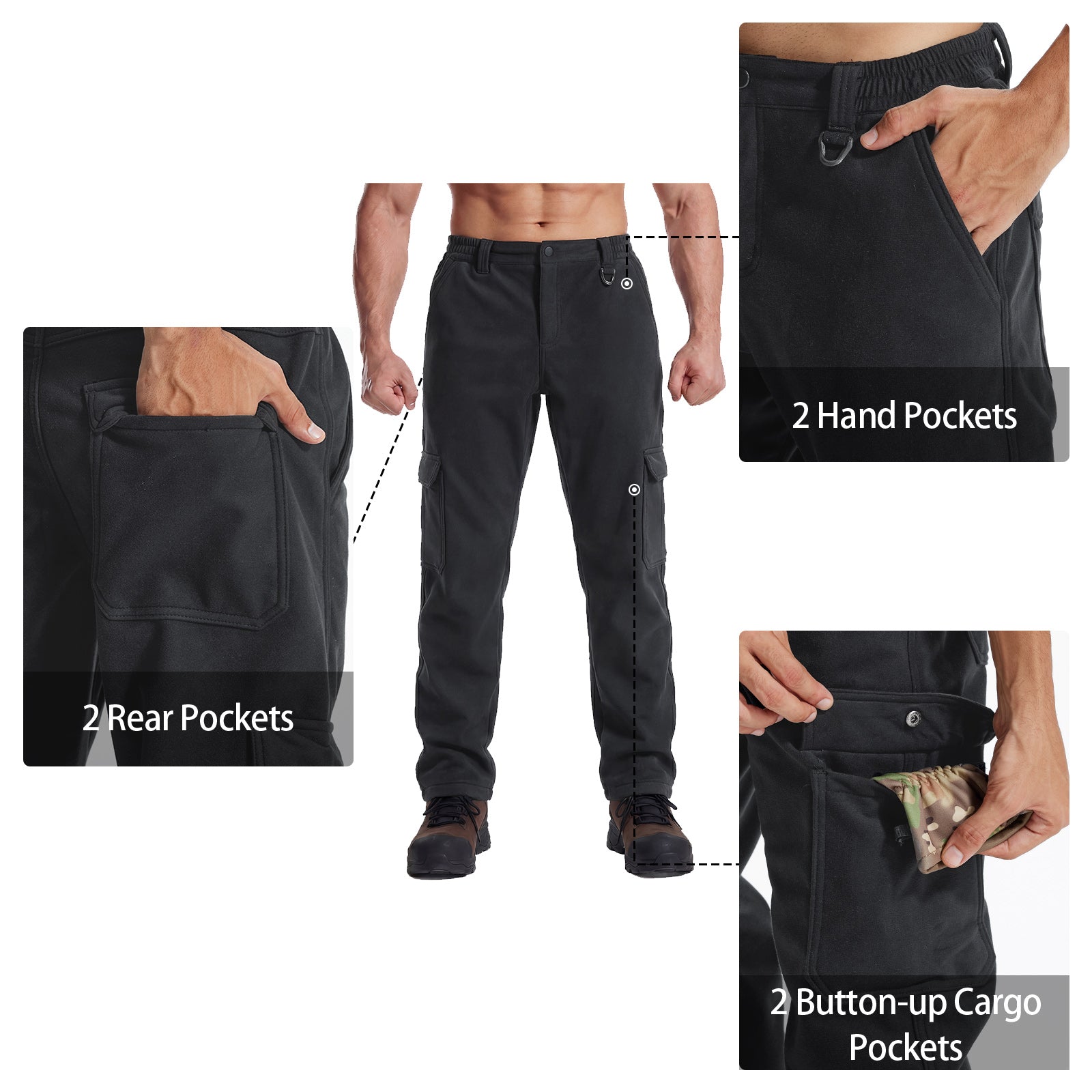 LOOGU Hiking Workwear Fleece Insulation Pants 6 pocket P20-1