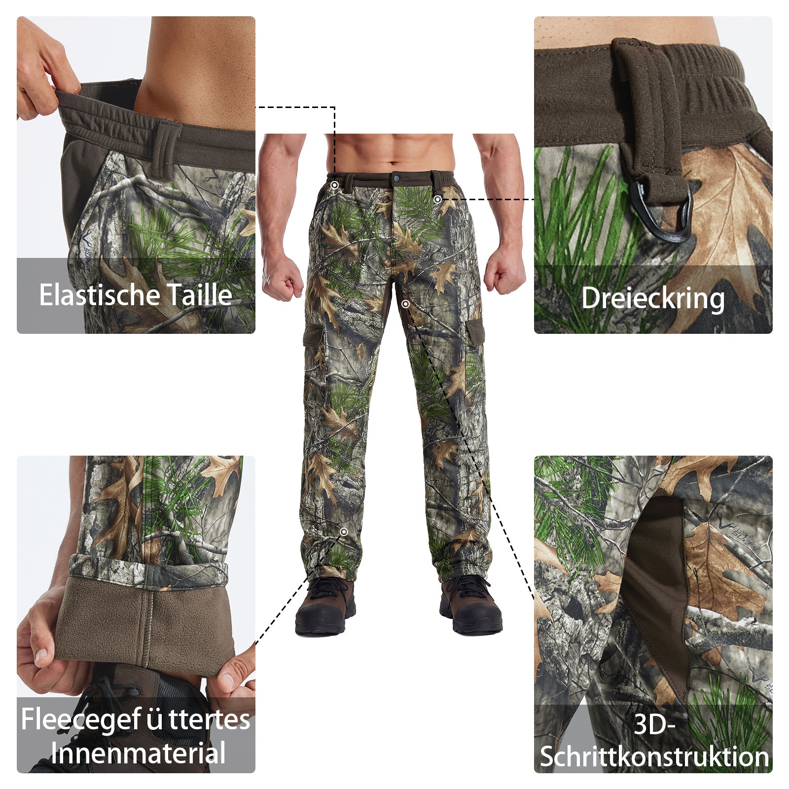 LOOGU Camo Hunting Fleece Insulation Pants 6 pocket P20-1
