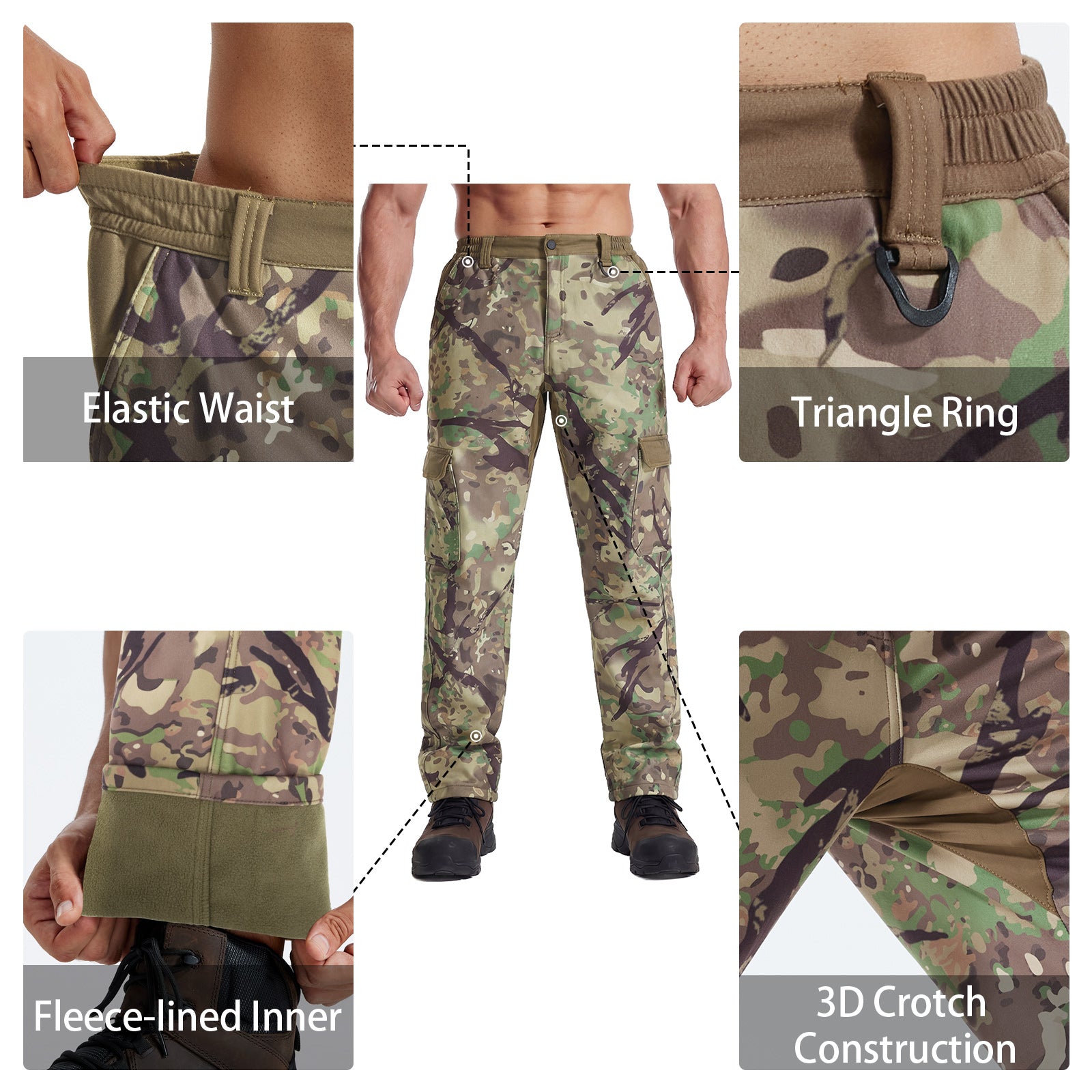 LOOGU Camo Hunting Fleece Insulation Pants 6 pocket P20-1
