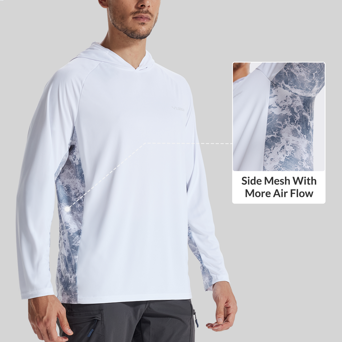LOOGU Men’s UPF 50+ Long Sleeve Sun Protection Hoodie Shirt T75-LG