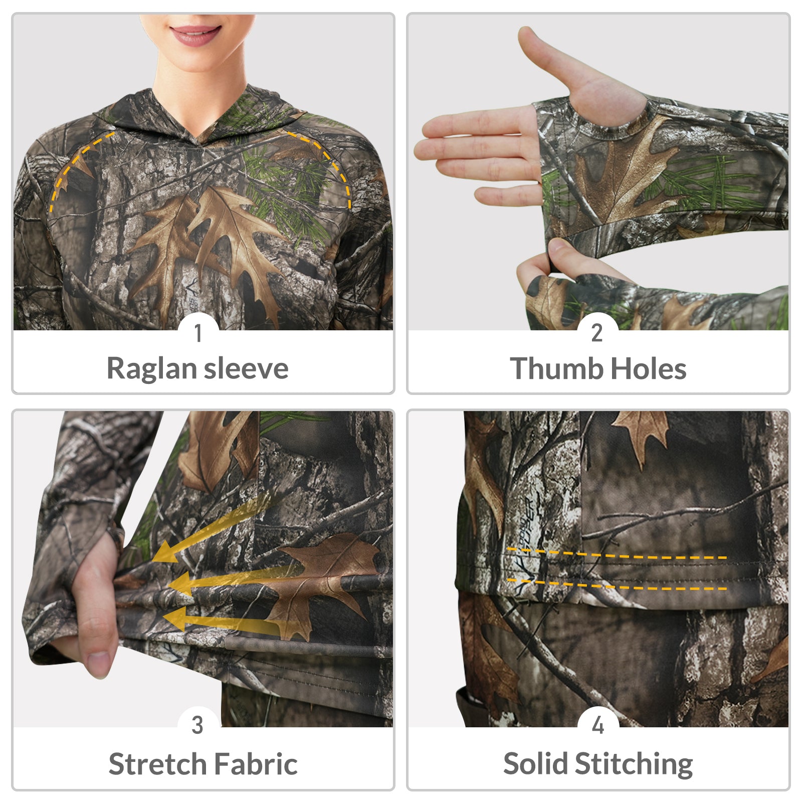 LOOGU Women's UPF 50+ Hoodies Shirts Super Tree Camo WT73