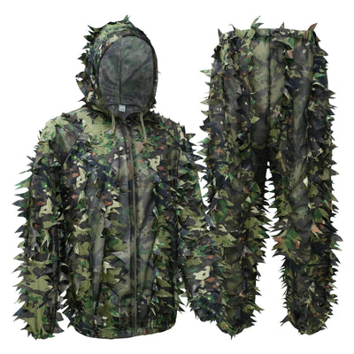 LOOGU Costume Ghillie de Chasse, Costume de Camouflage à Feuilles 3D Accessoires Militaires et de Tir Vêtements Tactiques pour Airsoft, Photographie de la Faune Halloween