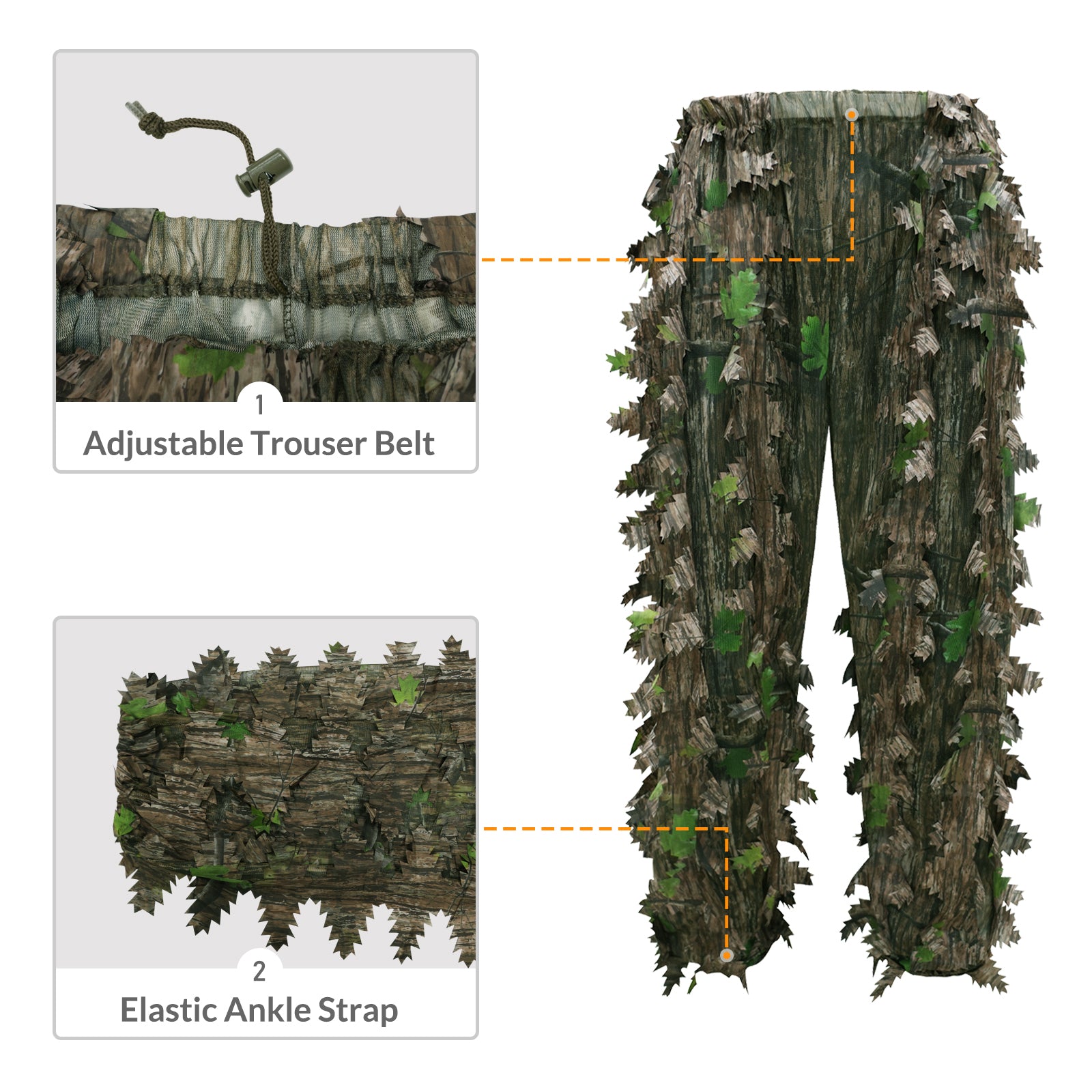 LOOGU Costume Ghillie de Chasse, Costume de Camouflage à Feuilles 3D Accessoires Militaires et de Tir Vêtements Tactiques pour Airsoft, Photographie de la Faune Halloween