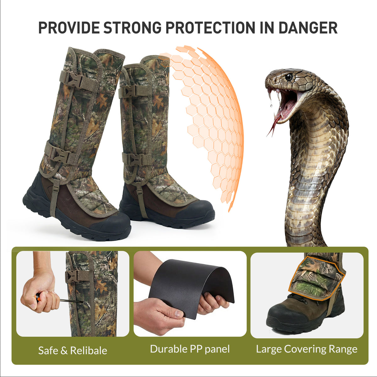 LOOGU Snake Gaiters, Waterproof Oxford Leg Guards for Hunting Hiking SG10