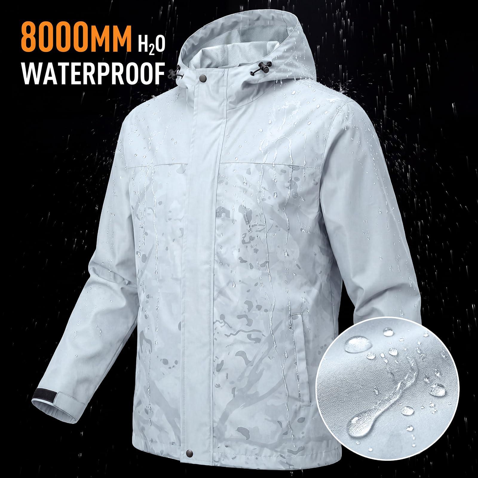 LOOGU Men’s Waterproof Packable Rain Jacket with Hood and Mesh Lining J40