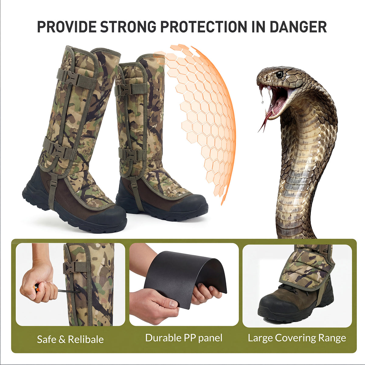 LOOGU Snake Gaiters, Waterproof Oxford Leg Guards for Hunting Hiking SG10
