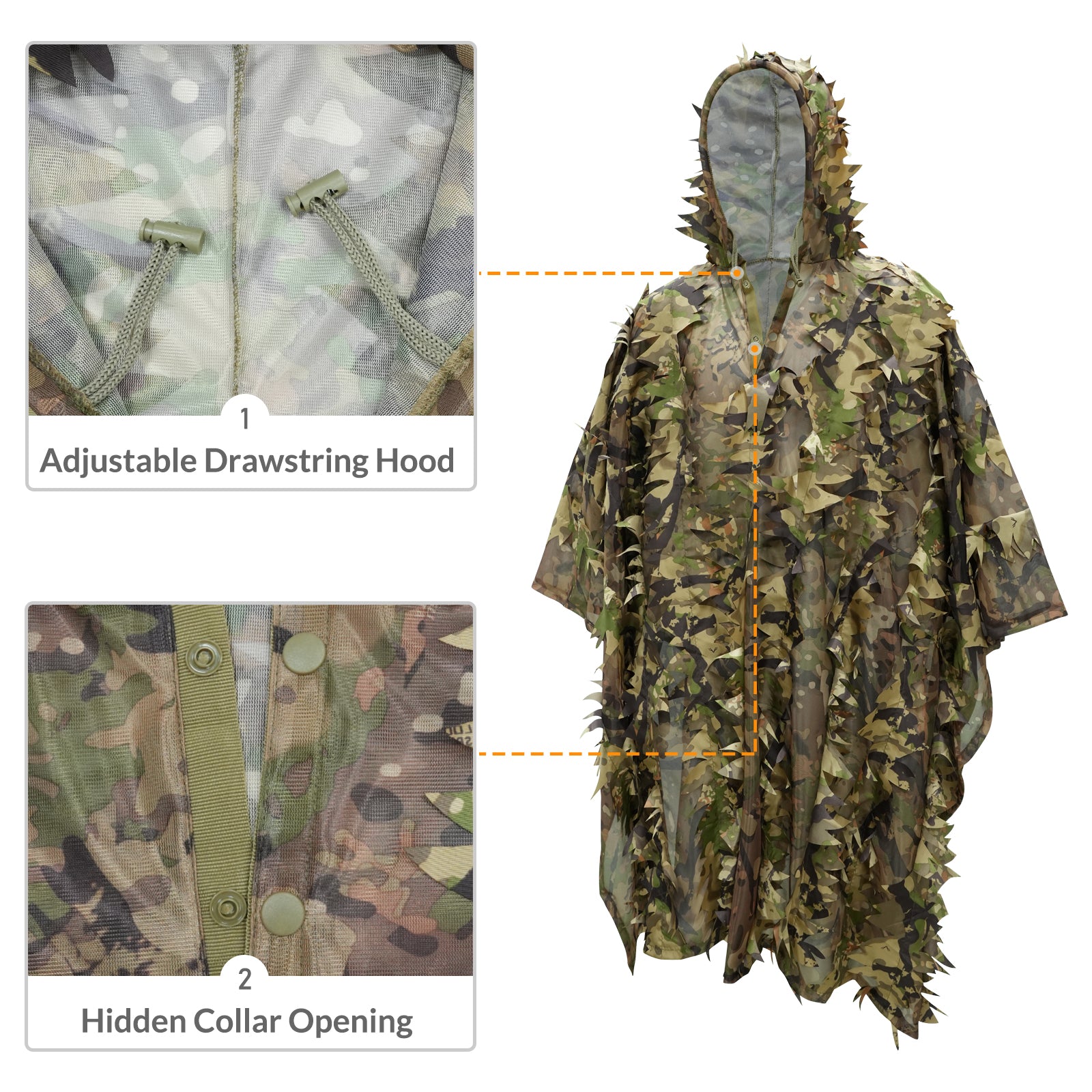 LOOGU Poncho Style Ghillie Suit 3D Leaf Spretta Camo
