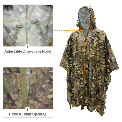 LOOGU Poncho Style Ghillie Suit 3D Leaf Spretta Camo