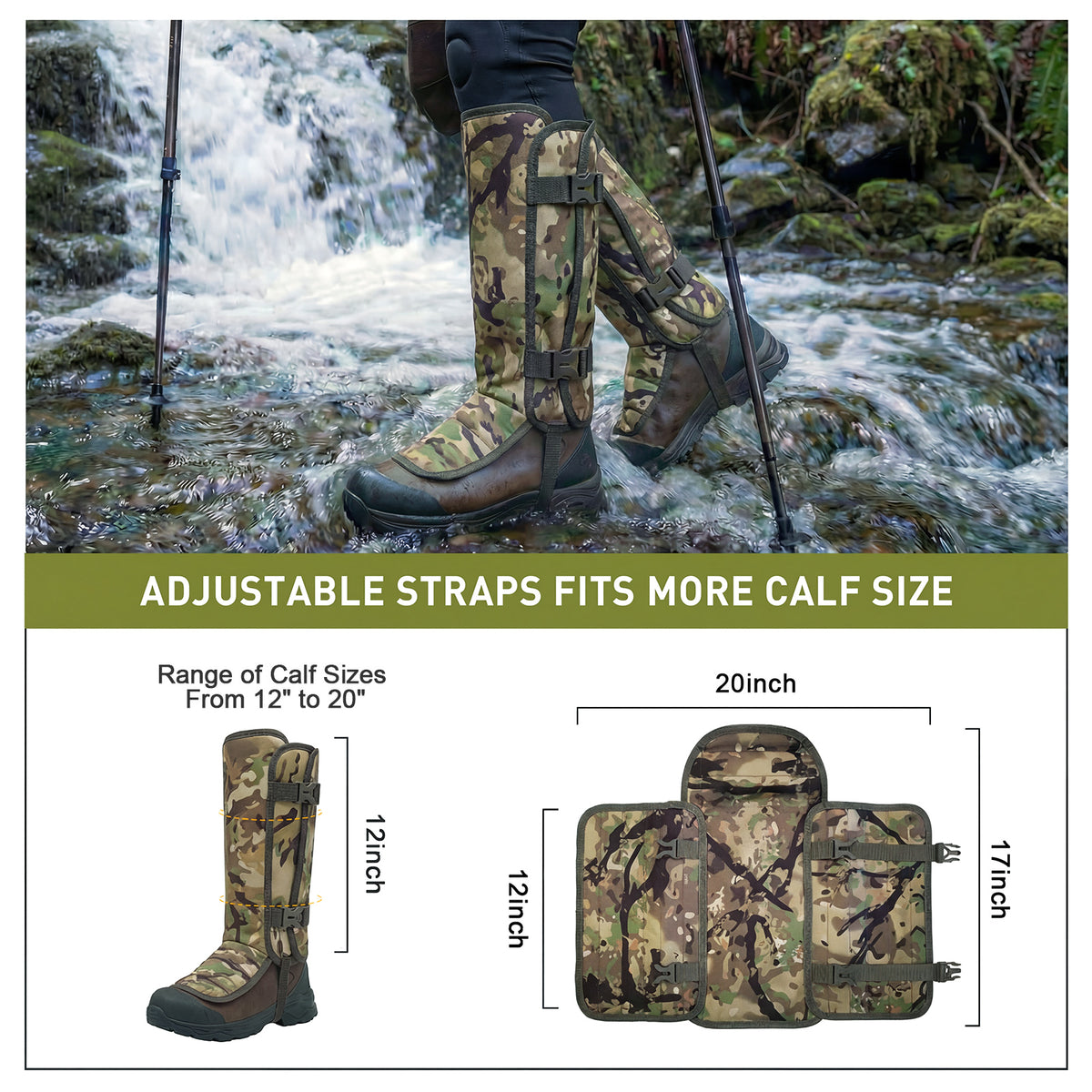 LOOGU Snake Gaiters, Waterproof Oxford Leg Guards for Hunting Hiking SG10