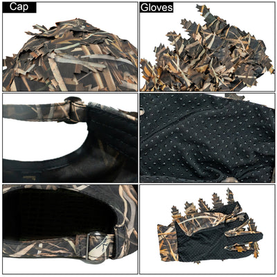 LOOGU Hunting Face Mask Set with Leafy Cap Camo, Ghillie Gloves, Cooling Arm Sleeves Waterfowl 6 Pieces Turkey Duck Hunting Accessories for Men Women