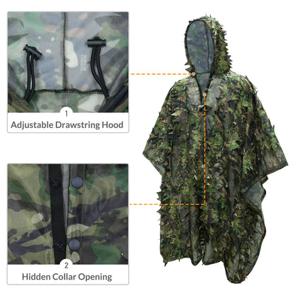 LOOGU Poncho Style Ghillie Suit 3D Leaf Spretta Camo