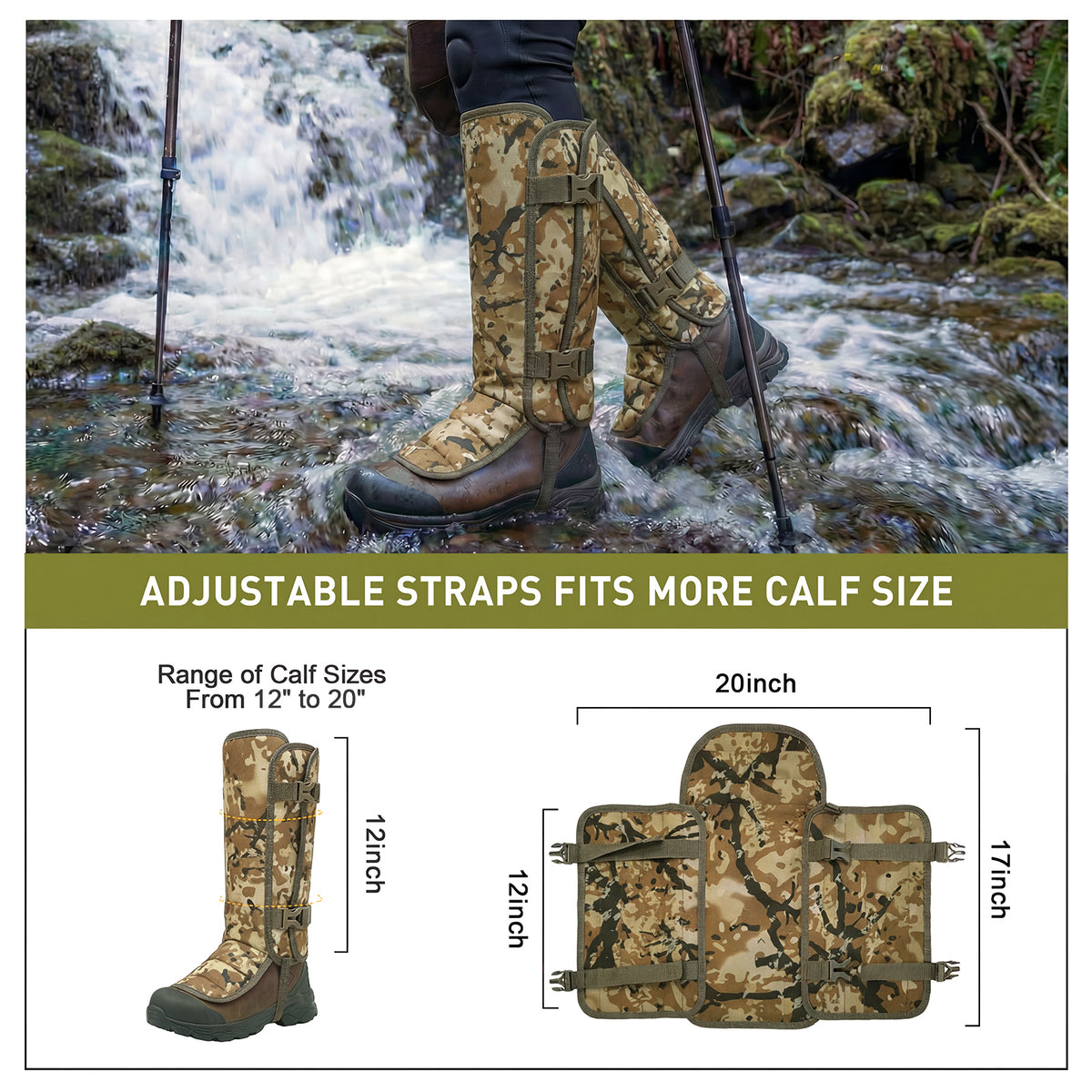 LOOGU Snake Gaiters, Waterproof Oxford Leg Guards for Hunting Hiking SG10