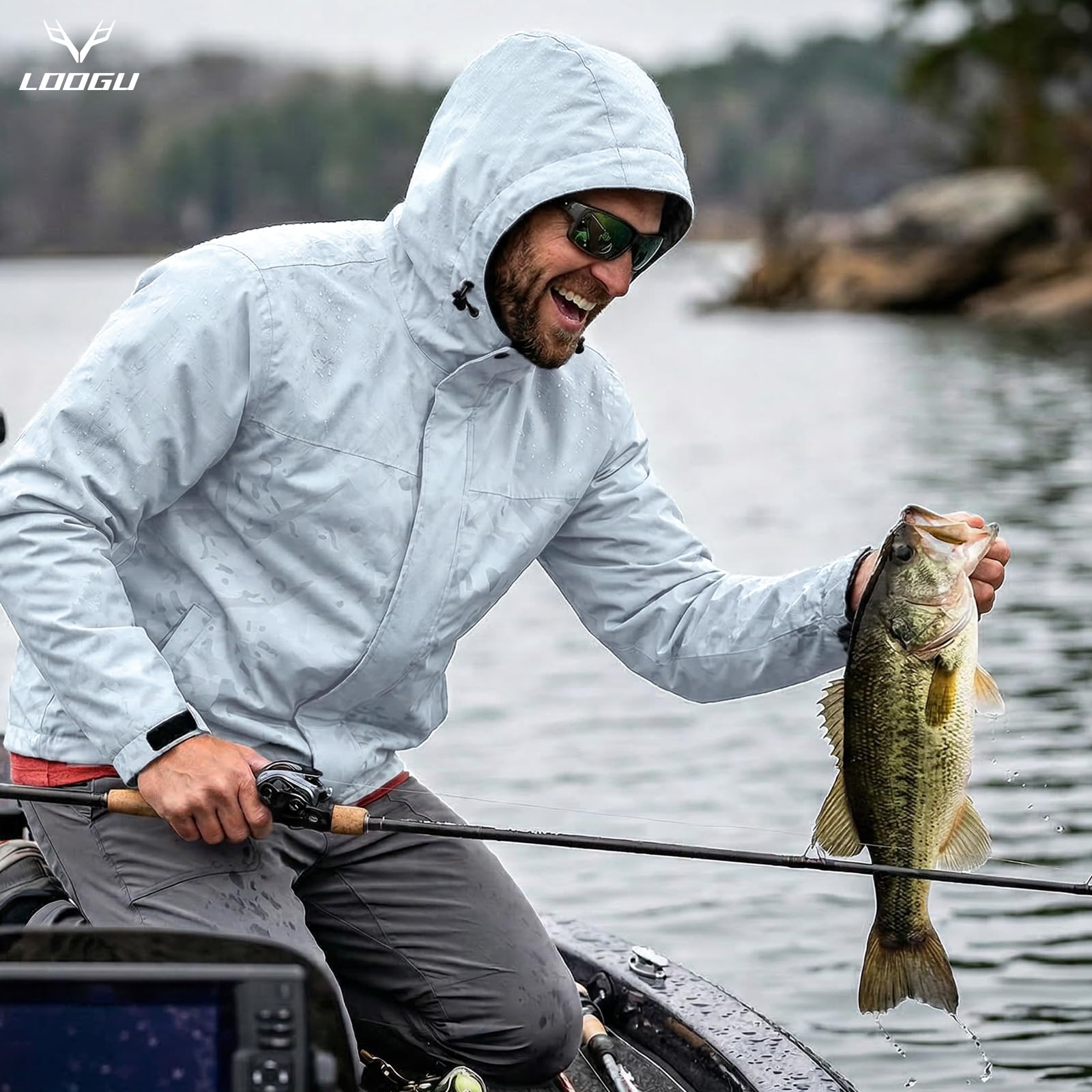 LOOGU Men’s Waterproof Packable Rain Jacket with Hood and Mesh Lining J40