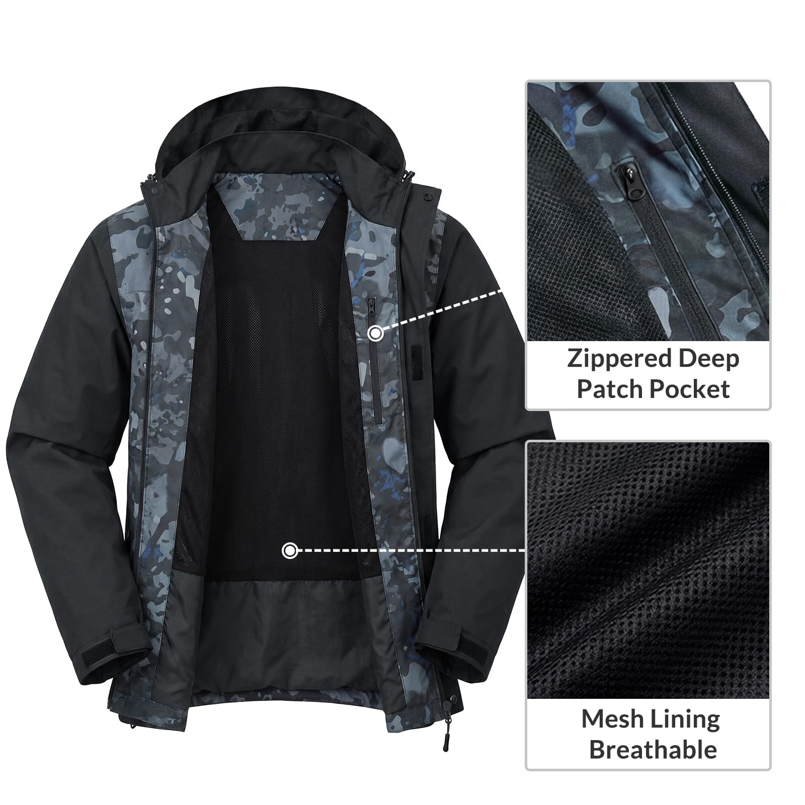 LOOGU Men’s Waterproof Packable Rain Jacket with Hood and Mesh Lining J40