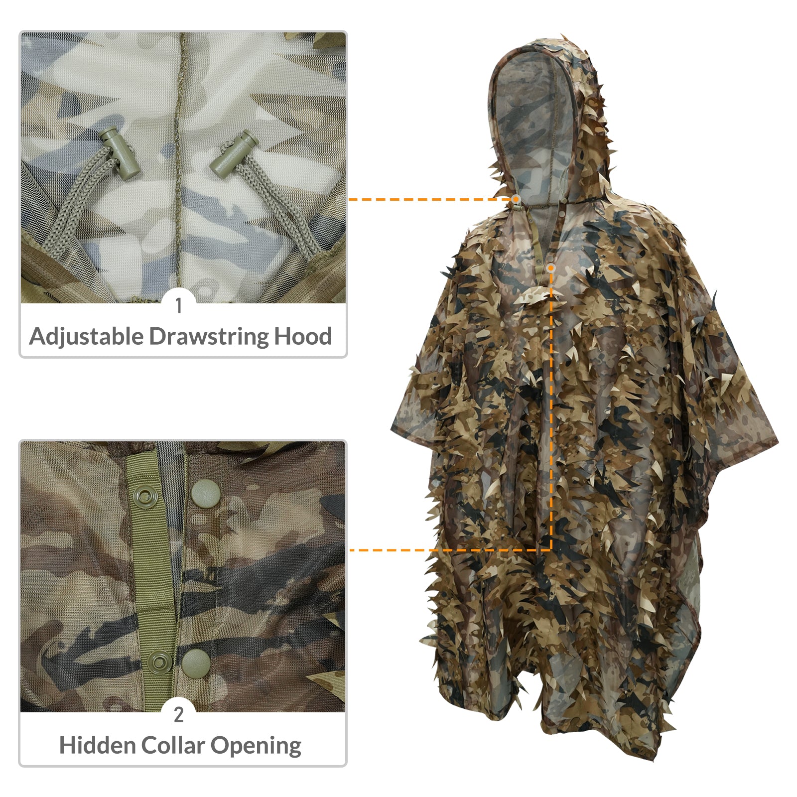 LOOGU Poncho Style Ghillie Suit 3D Leaf Spretta Camo