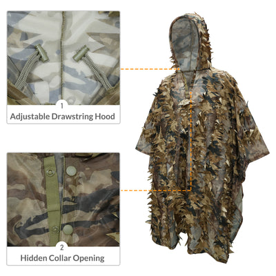 LOOGU Poncho Style Ghillie Suit 3D Leaf Spretta Camo