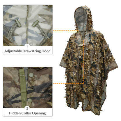 LOOGU Poncho Style Ghillie Suit 3D Leaf Spretta Camo