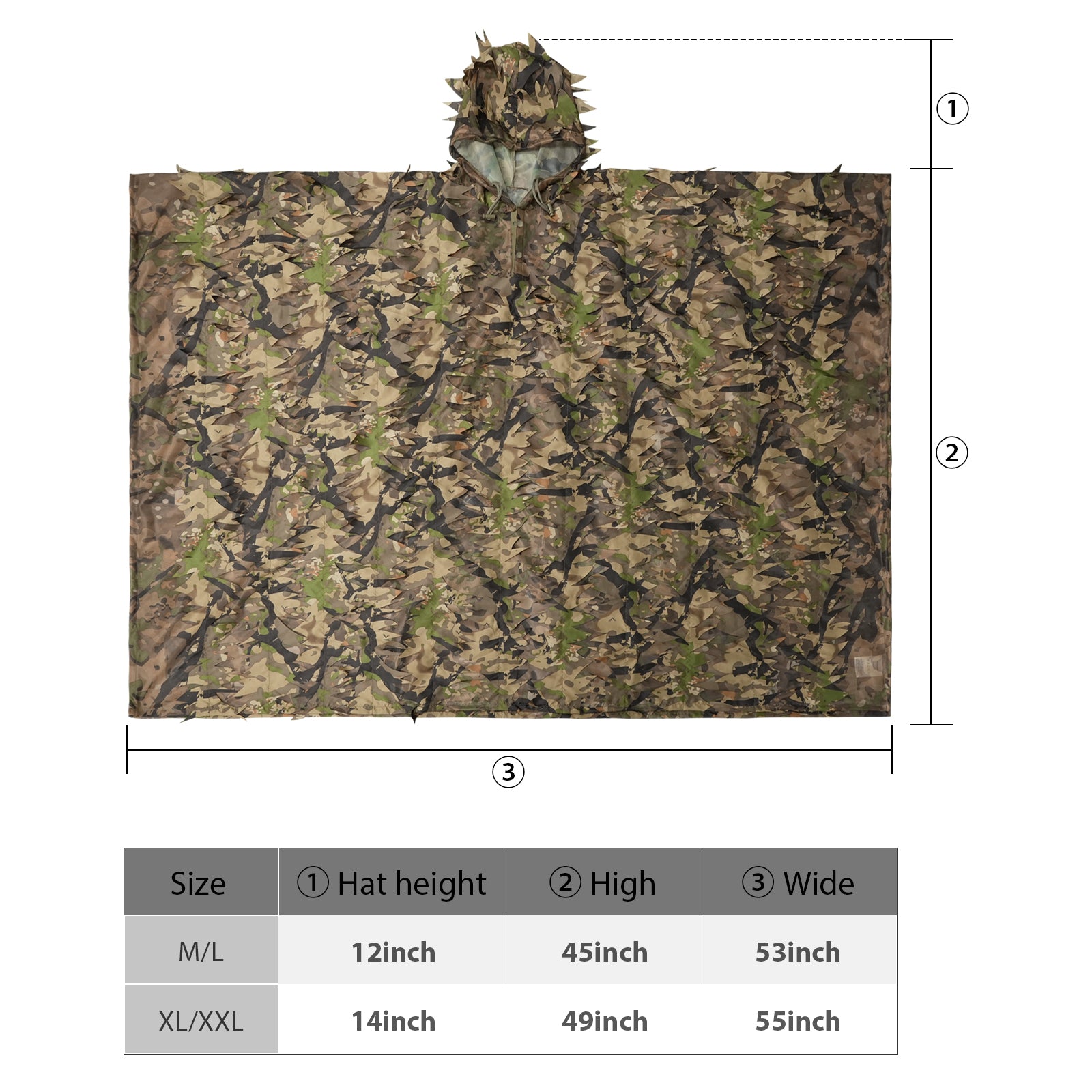 LOOGU Poncho Style Ghillie Suit 3D Leaf Spretta Camo