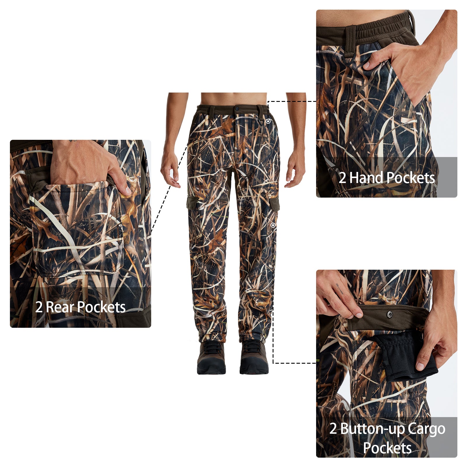 LOOGU Camo Hunting  Fleece Insulation Pants 6 pocket Grass Camo P20