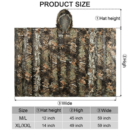 LOOGU Poncho Style Ghillie Suit 3D Leaf Super Tree Camo