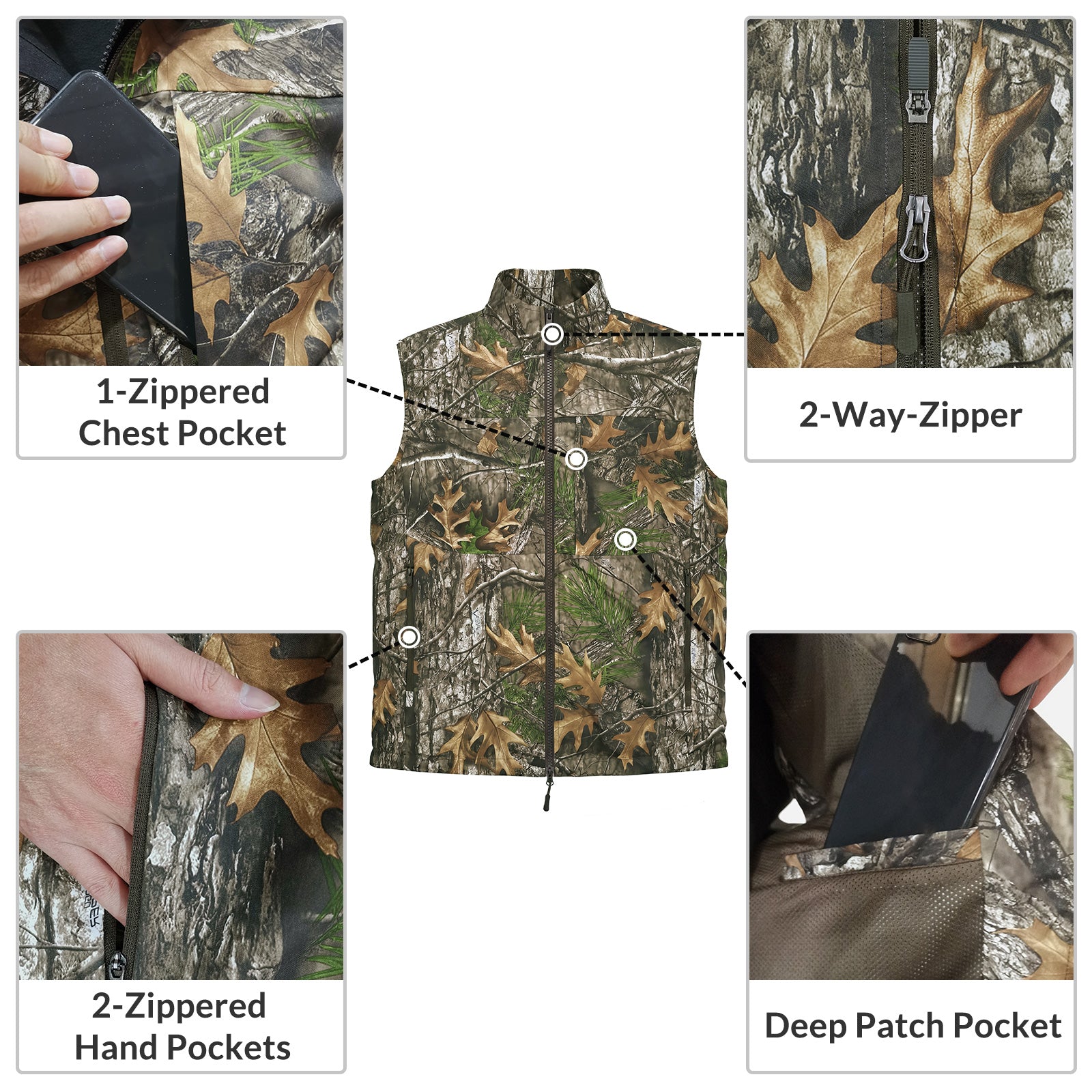 LOOGU Men’s Camo Hunting Vest Lightweight with Pockets M30